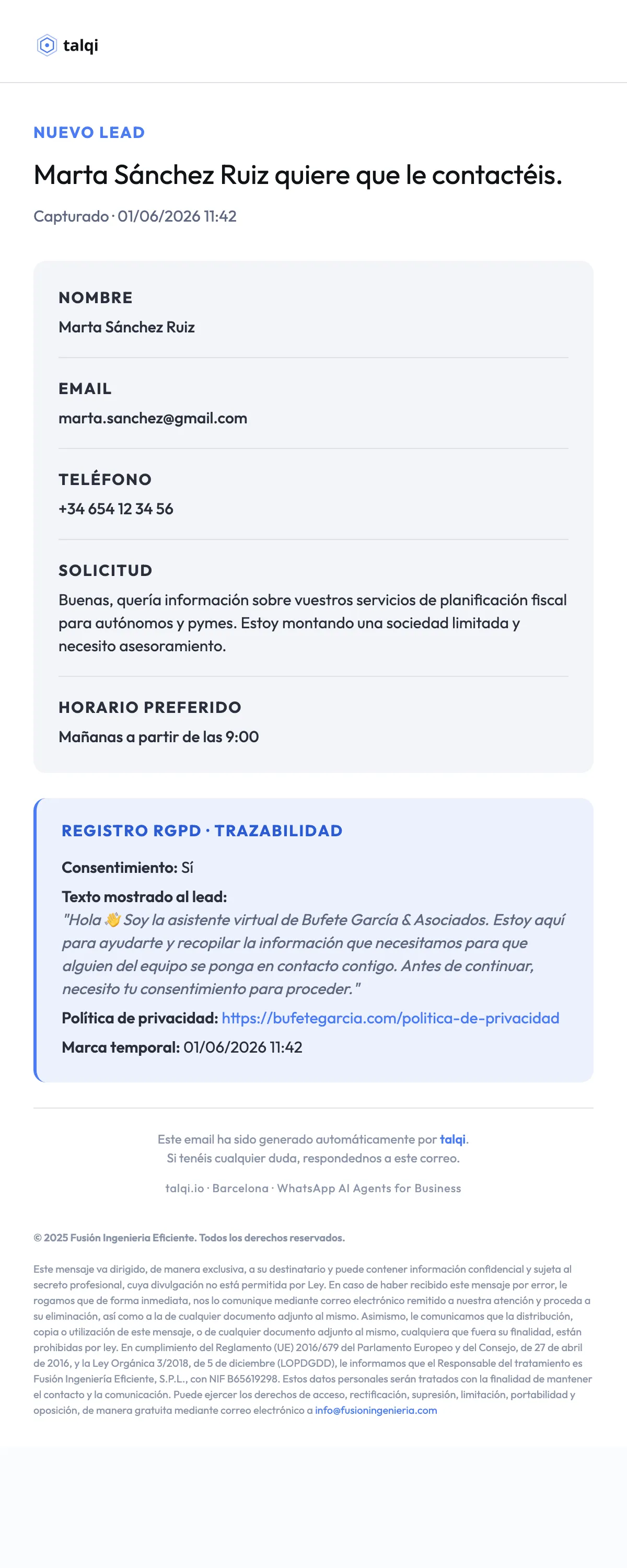Así llega cada lead a tu email